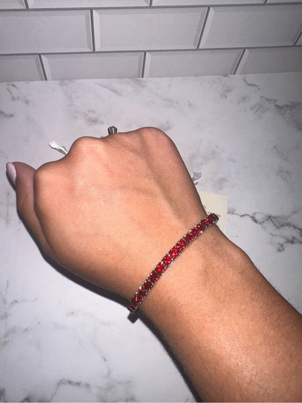 Touchstone Crystal Ruby Crystal Beaded Stretch Bracelet - Picture 4 of 5